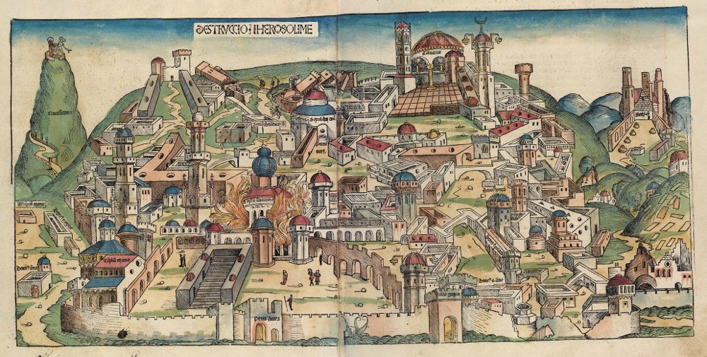 Destruction of Jerusalem under Babylonian rule. Illustration from the Nuremberg Chronicle, 1493